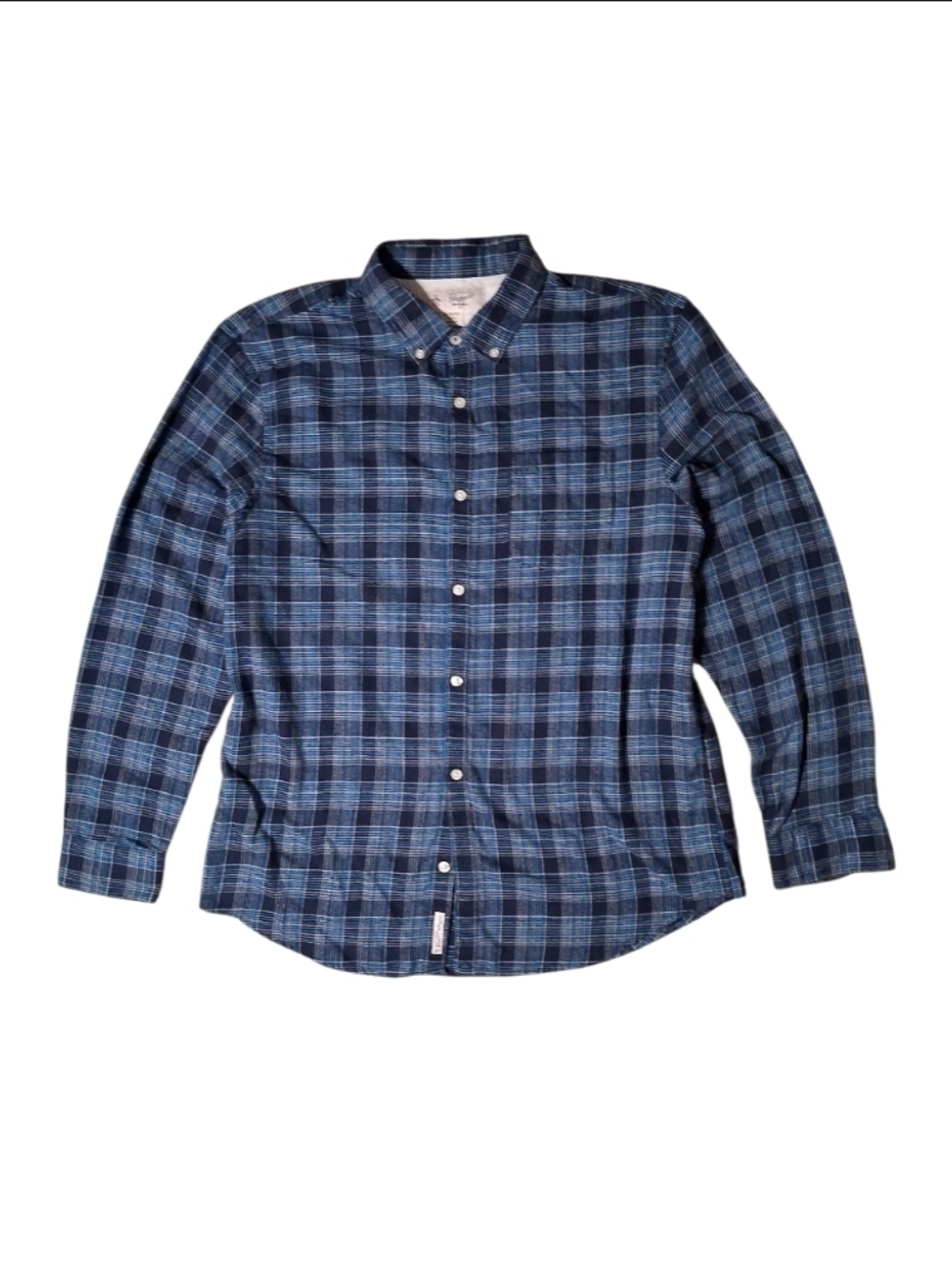 Original Penguin Blue Plaid Button-Up Shirt Mens Long Sleeve Casual Cotton Blend